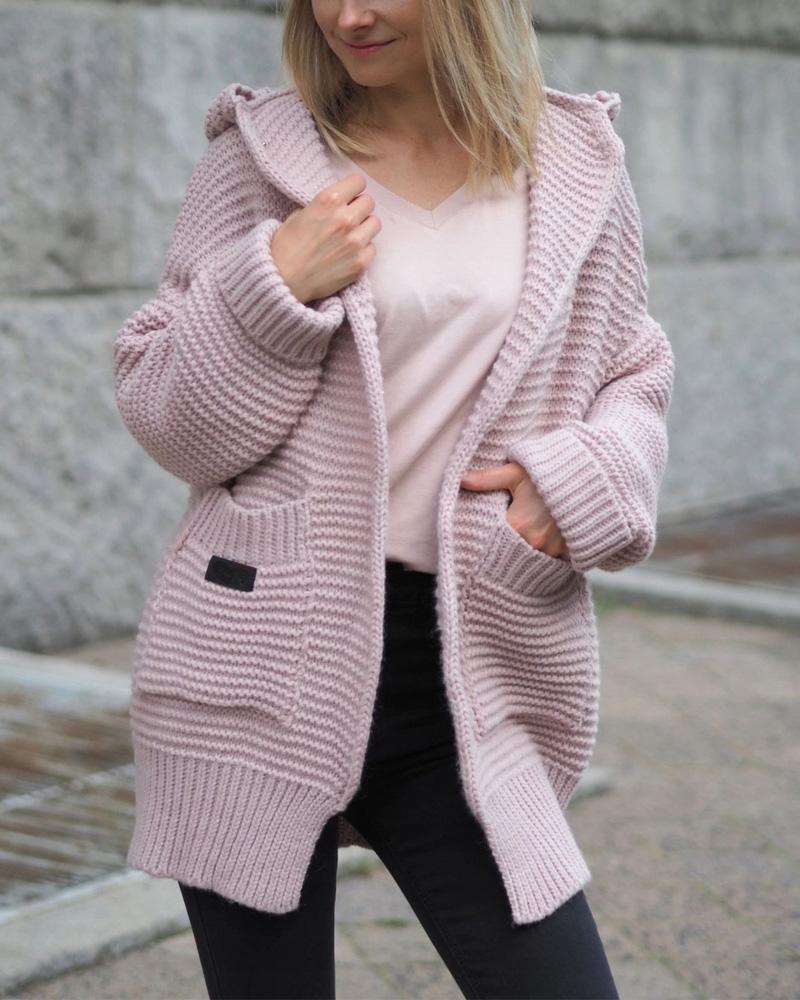 

Long Sleeve Pocket Detail Hooded Cardigan, Pink