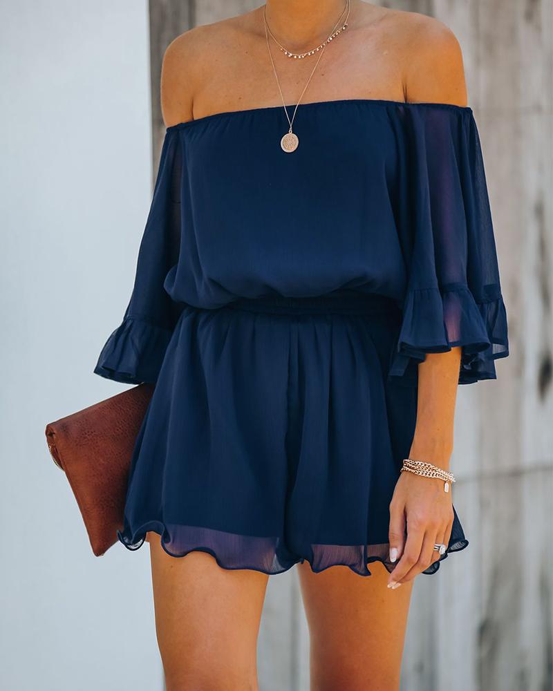 

Off Shoulder Ruffle Romper, Blue