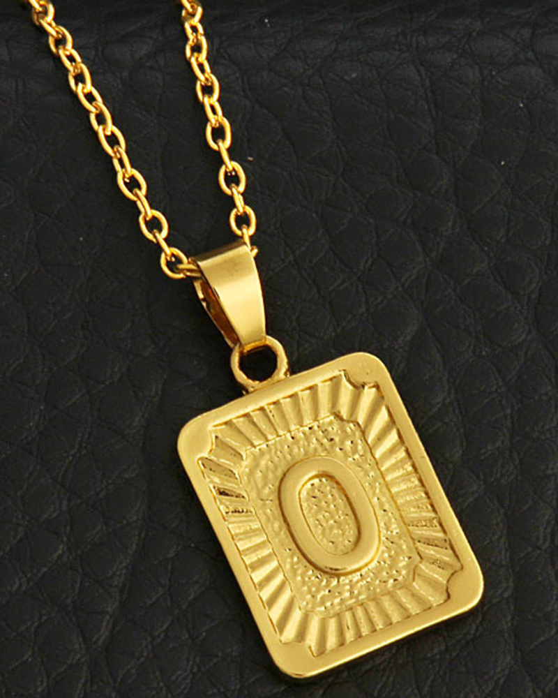 

1pc Letter Embossed Square Pendant Necklace, Style15