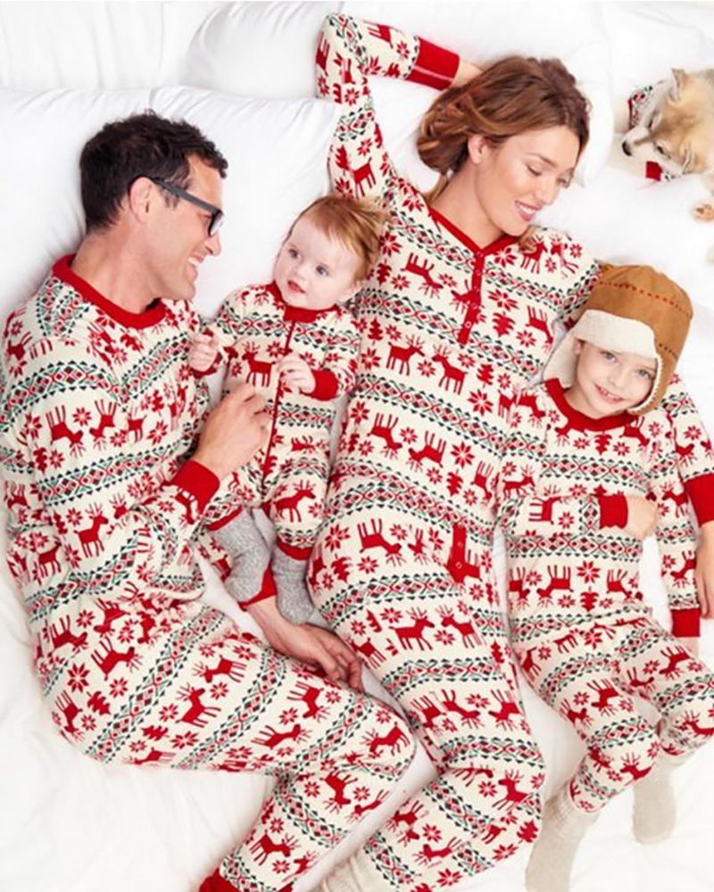 

Christmas Print Colorblock Pajamas Set For Dad, Red
