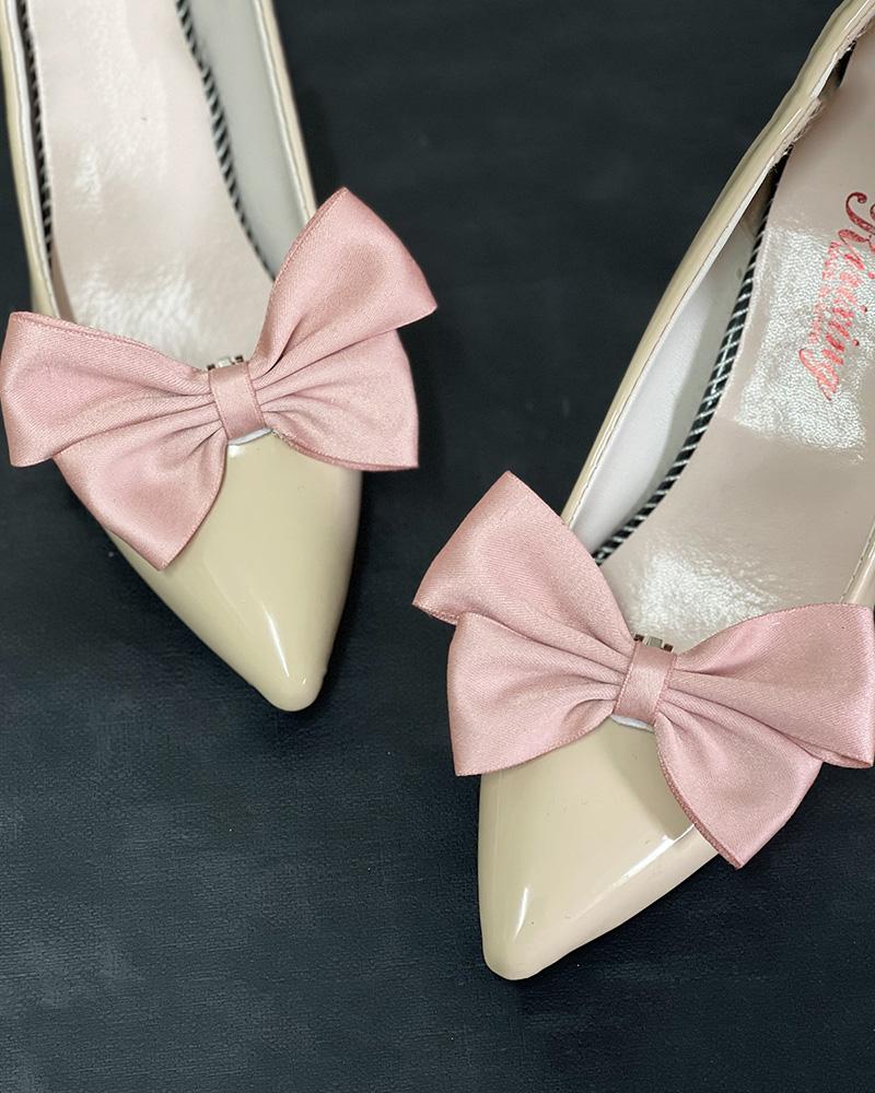 

2pcs Bowknot Decor Shoe Clips Wedding Bridal Shoe Charms Accessories, Pink