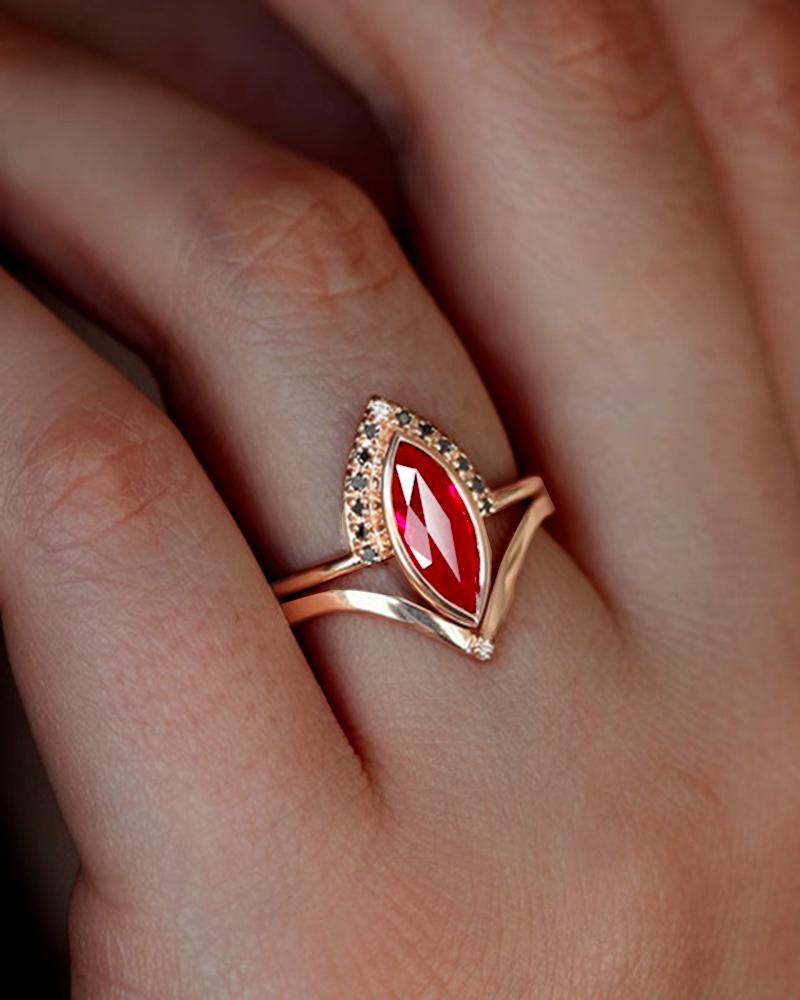 

2pcs Retro Gem Stone Matching Rings Set, Silver