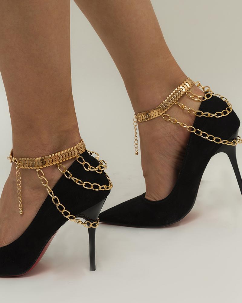 

Snake Chain Decor Layered Anklet, Gold