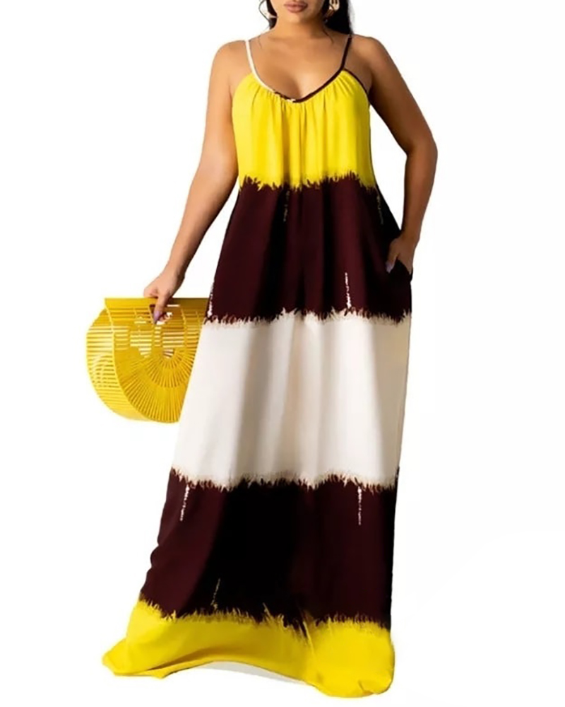 

Pocket Decor Colorblock Maxi Cami Dress, Yellow