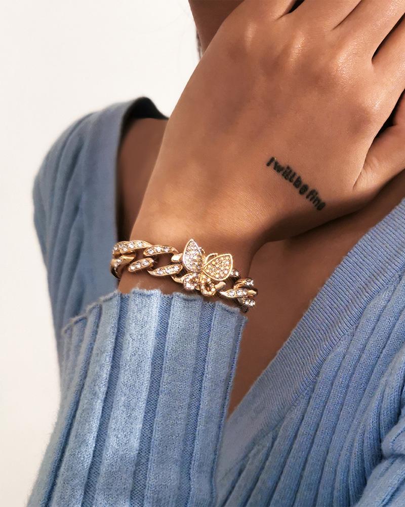 

1PCS Rhinestone Butterfly Decor Chain Design Bracelet, Gold