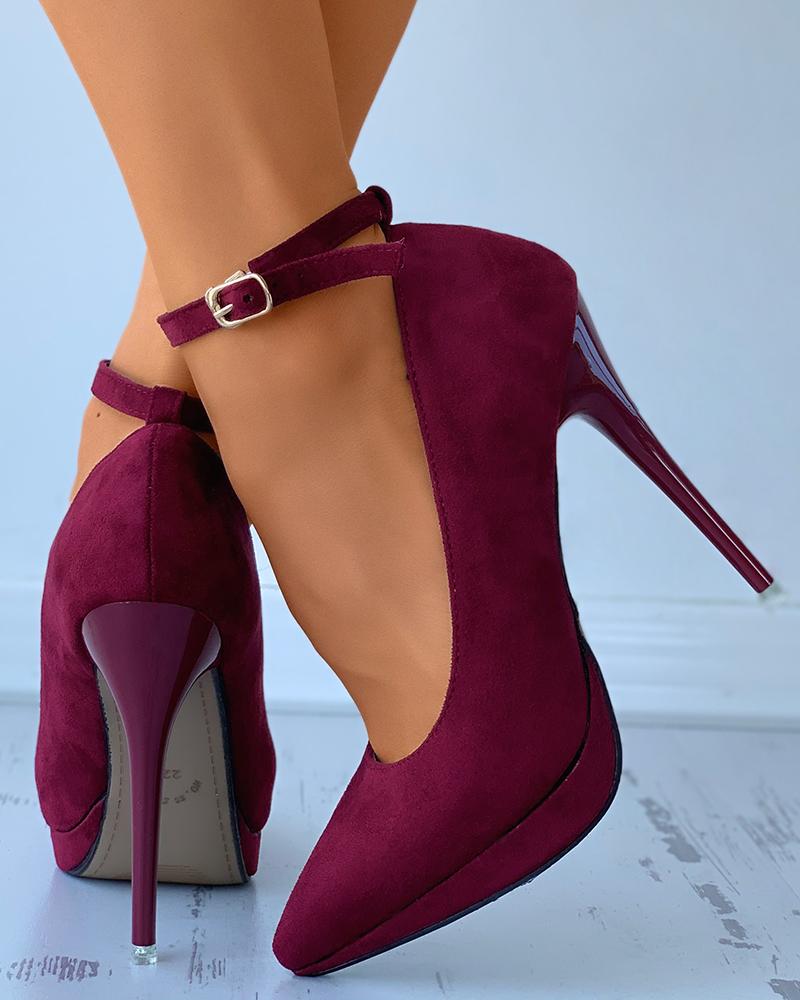 

Suede Ankle Strap Pointed Toe Stiletto Heels, Wine red