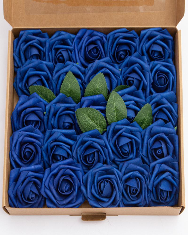 

Artificial Flowers 25pcs Real Looking Blush Foam Fake Roses with Stems for DIY Wedding Bouquets Bridal Shower Centerpieces Party Decorations, Dark blue