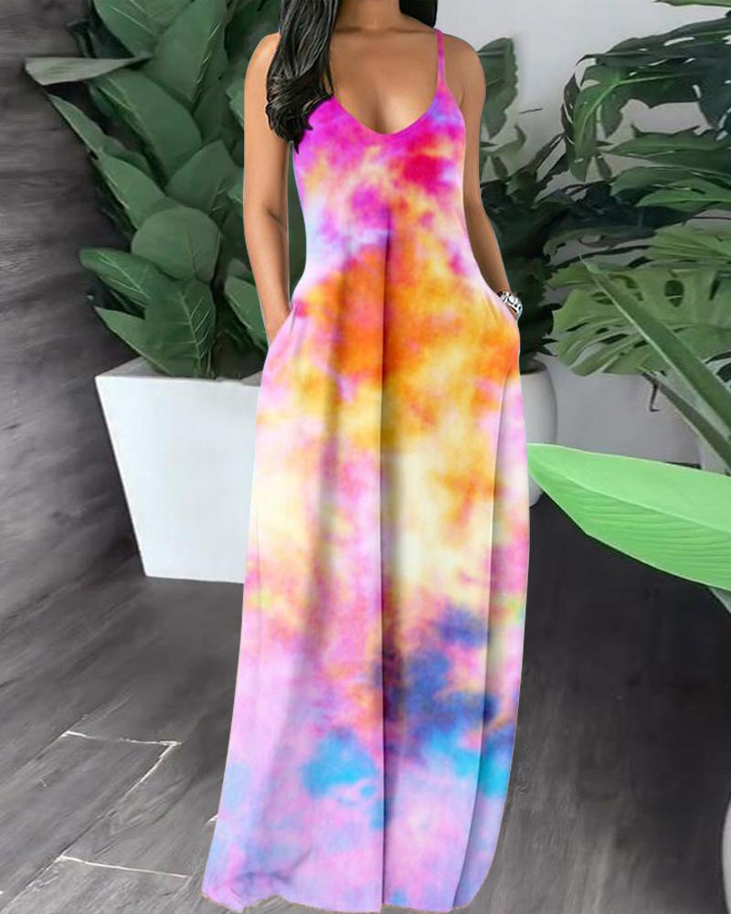

Tie Dye Print Spaghetti Strap Maxi Dress, Multicolor