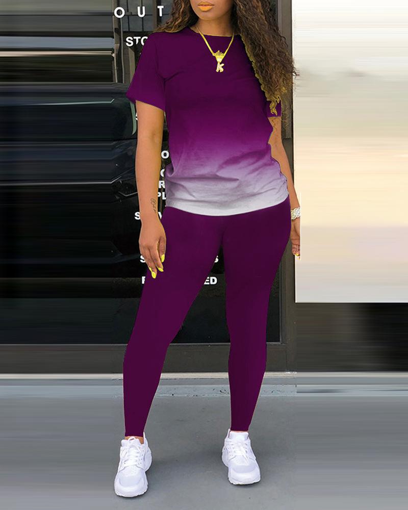 

Plus Size Ombre Casual T-shirt & Pants Set, Purple