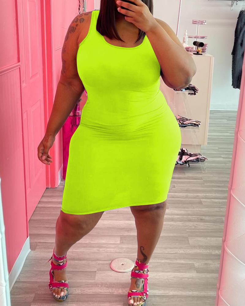 

Plus Size U-Neck Sleeveless Bodycon Dress, Neon
