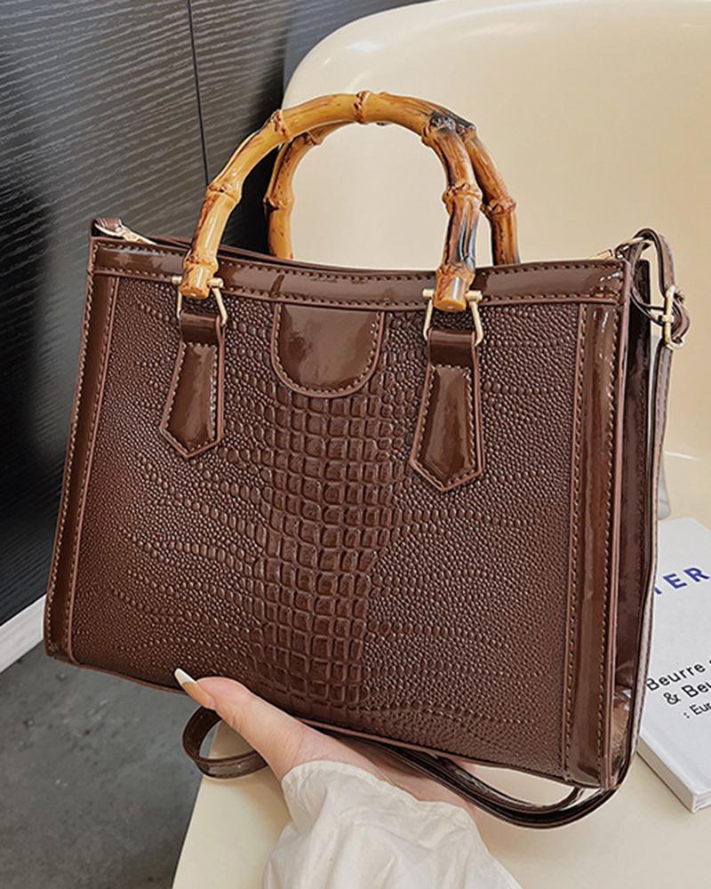

Colorblock Embossed Studded Large Capacity Crossbody Bag, Coffee