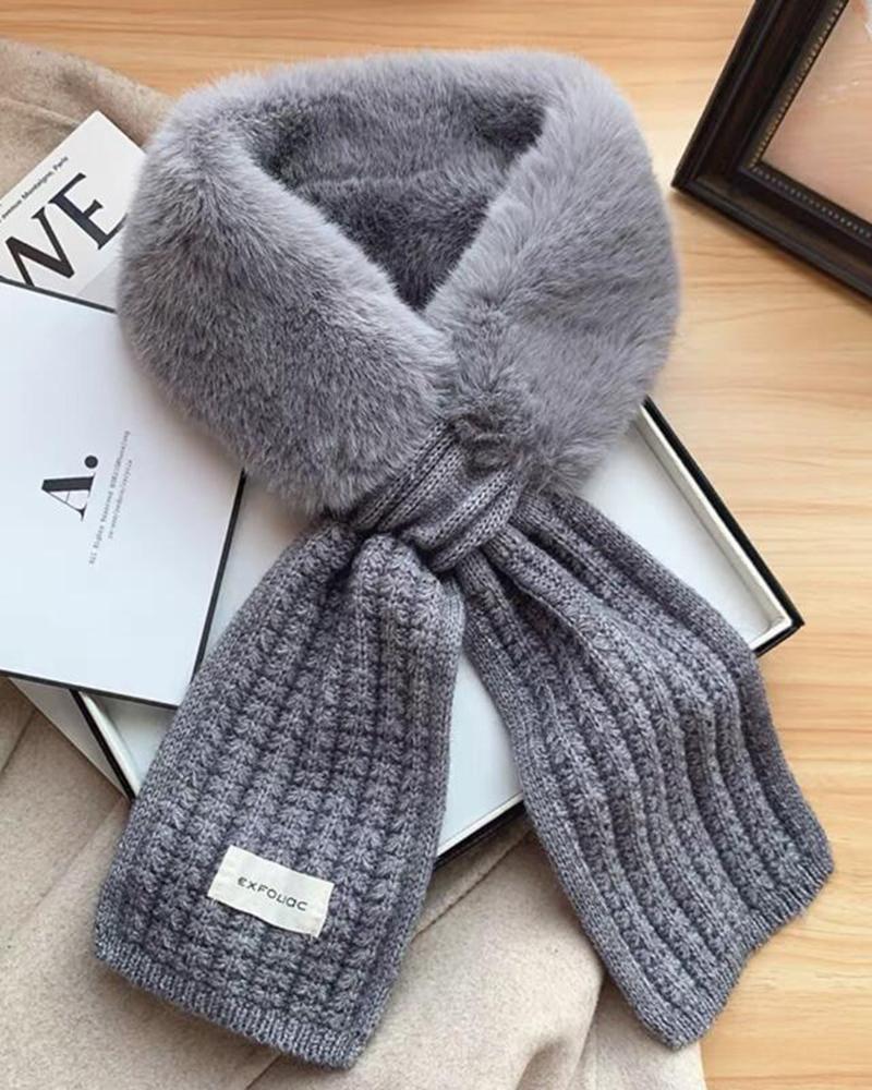 

Women's Winter Knitted Plush Sweet Collar Warm Scarf, Gray