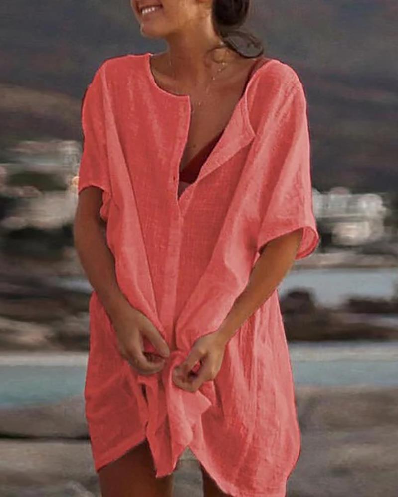 

Half Sleeve Button Design T-shirt Dress, Pink