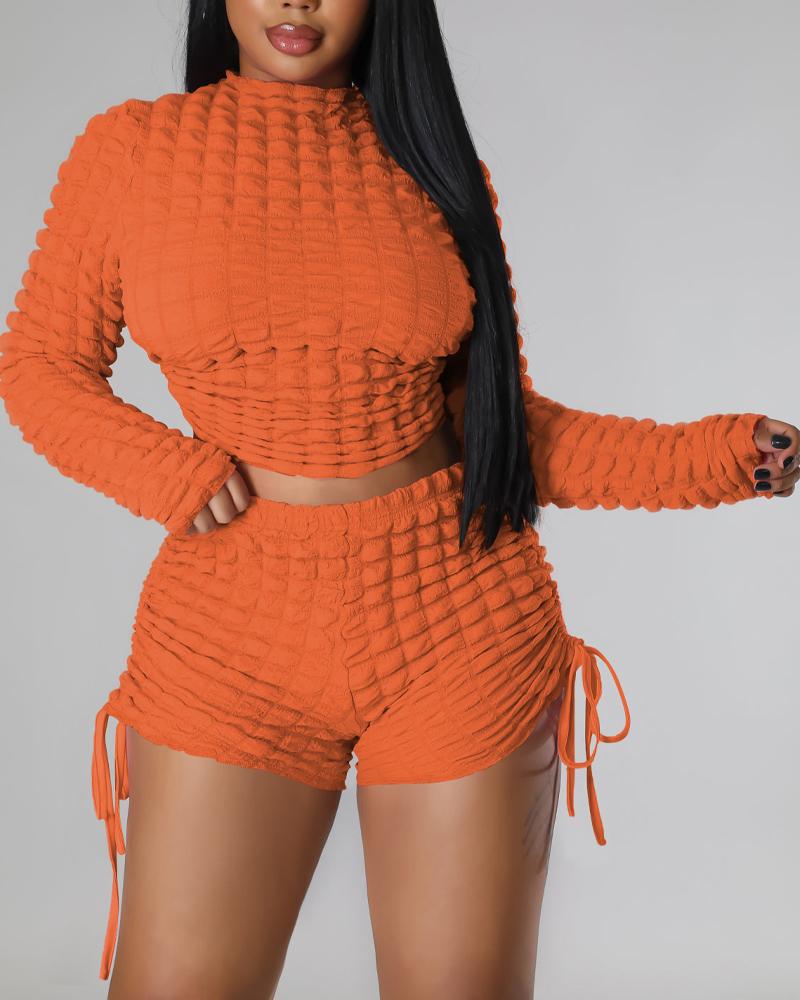 

Drawstring Ruched Backless Crop Top & Shorts Set, Orange