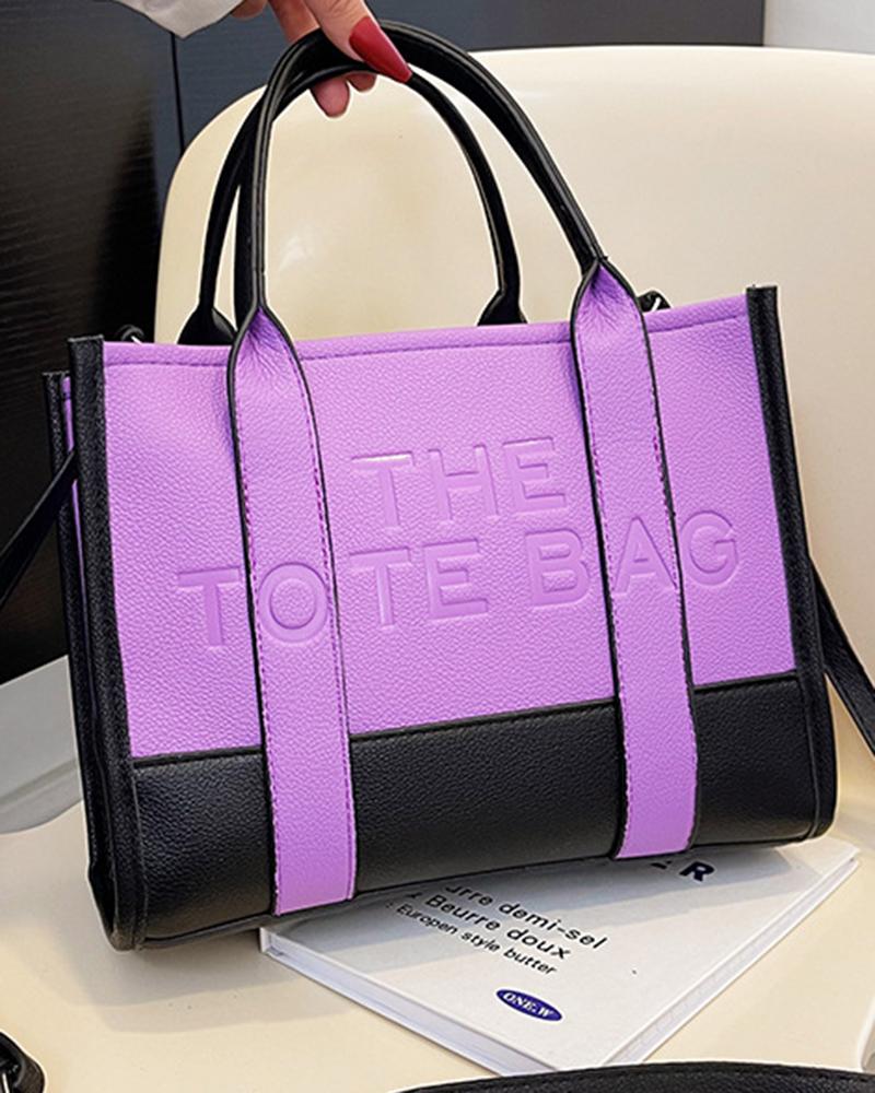 

Letter Embossed Large Capacity Tote Bag, Purple