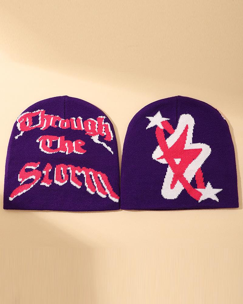 

Through The Storm Graphic Pattern Warm Winter Beanie Hat, Purple