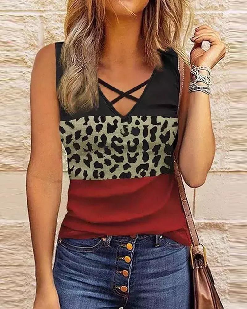 

Colorblock Leopard Print Tank Top