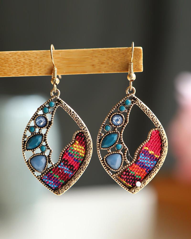 

1Pair Rhinestone Decor Hollow Out Drop Earrings, Blue