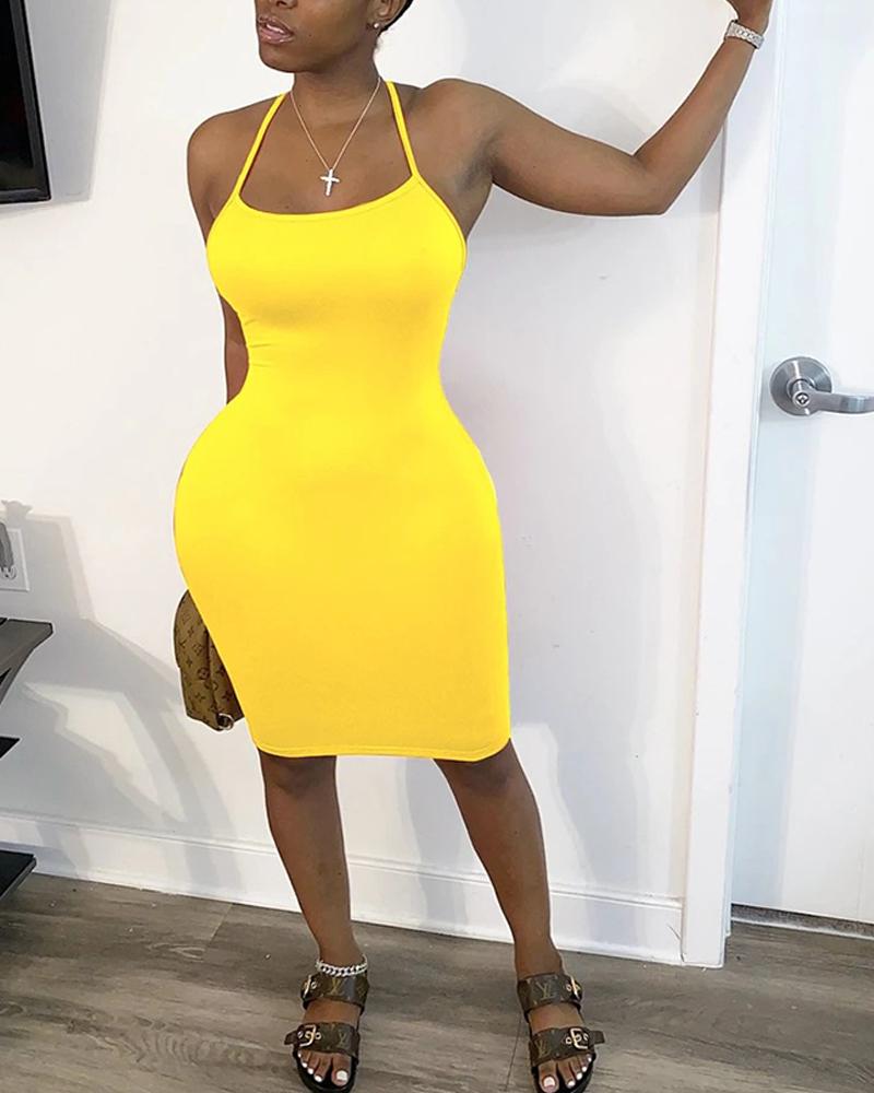 

Solid Spaghetti Strap Midi Dress, Yellow