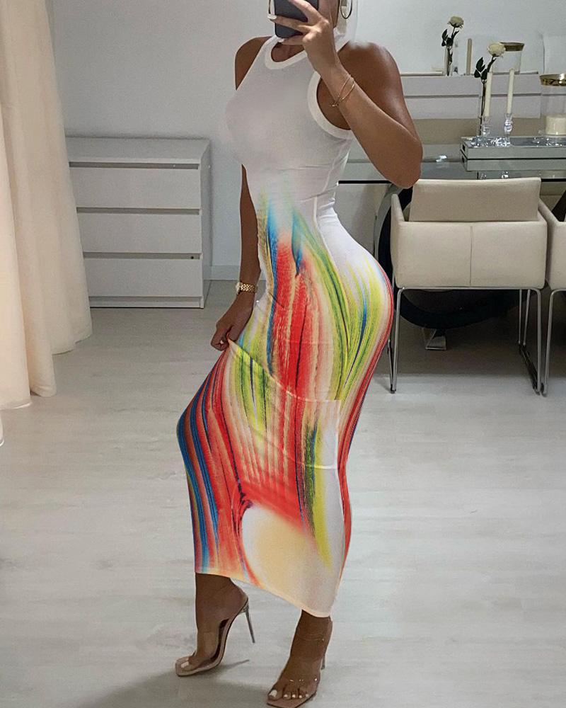

Tie Dye Bodycon Tank Dress, White