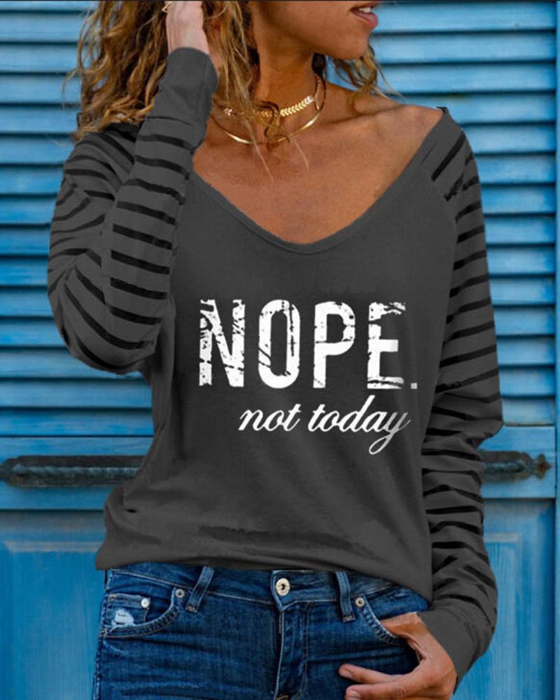 

Letter Print Long Sleeve Casual Top, Black