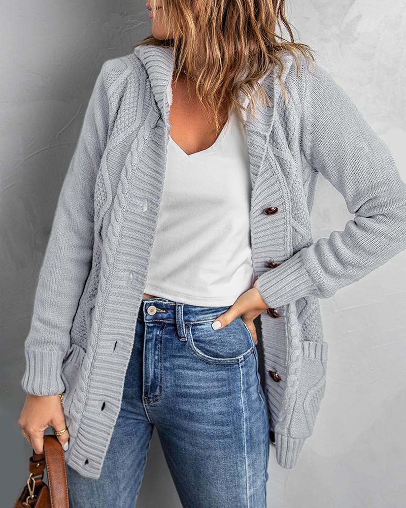 

Long Sleeve Buttoned Hooded Casual Cardigan, Light gray