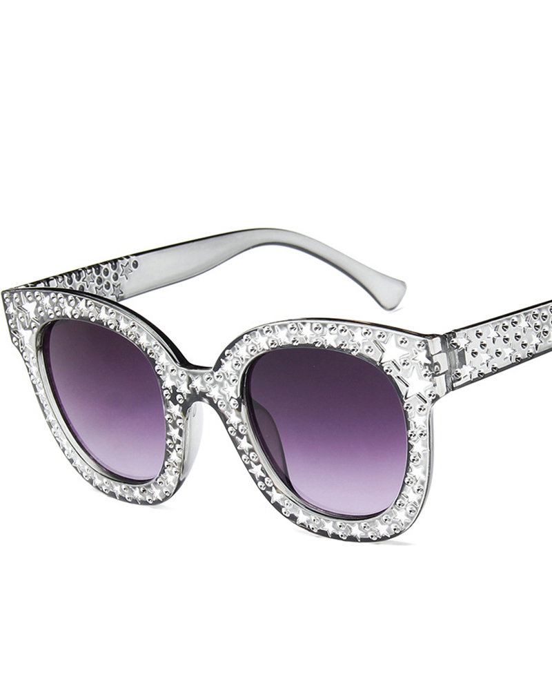 

1Pair Trendy Eyewear Rhinestone Star Square Sunglasses, Light gray
