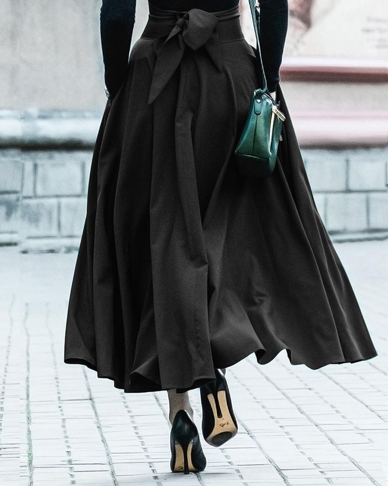 

High Waist Tied Detail Maxi Skirt, Black