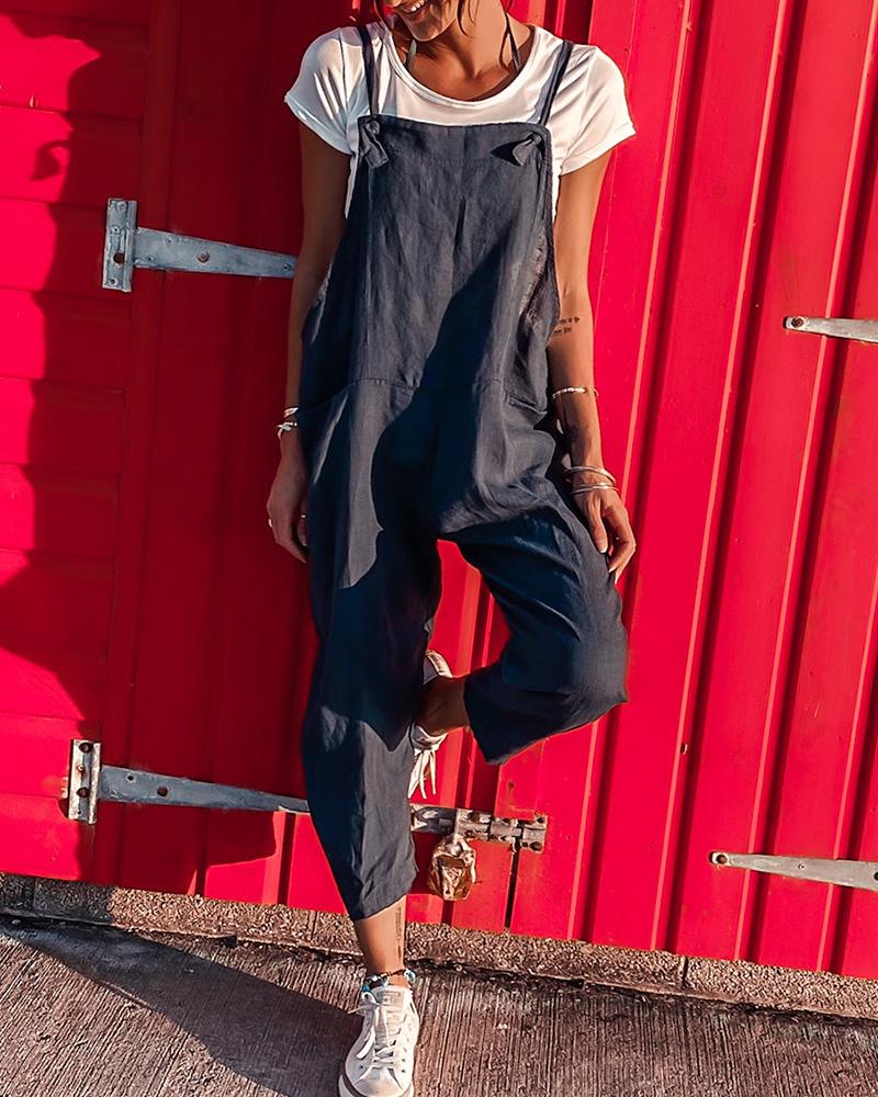 

Plain Square Neck Suspender Jumpsuit, Dark grey