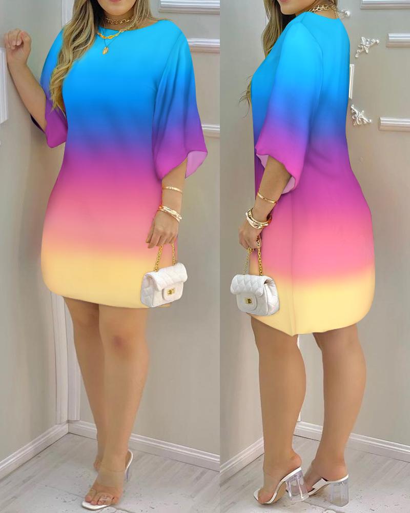 

Ombre Print Round Neck Casual Dress, Multicolor