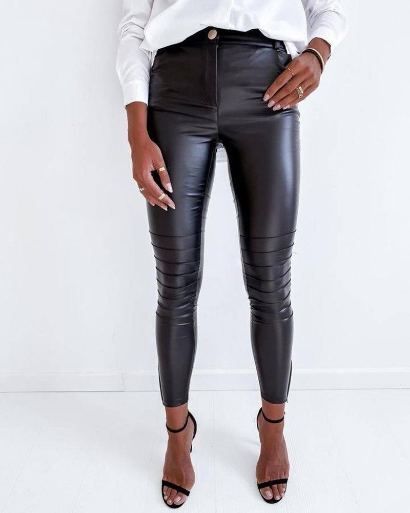 Plain Pocket Design Ruched Skinny Pants