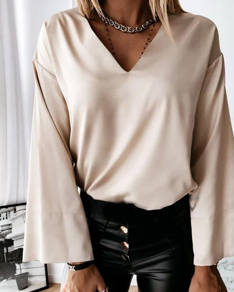 

g Sleeve Satin Casual ToLonp, Beige