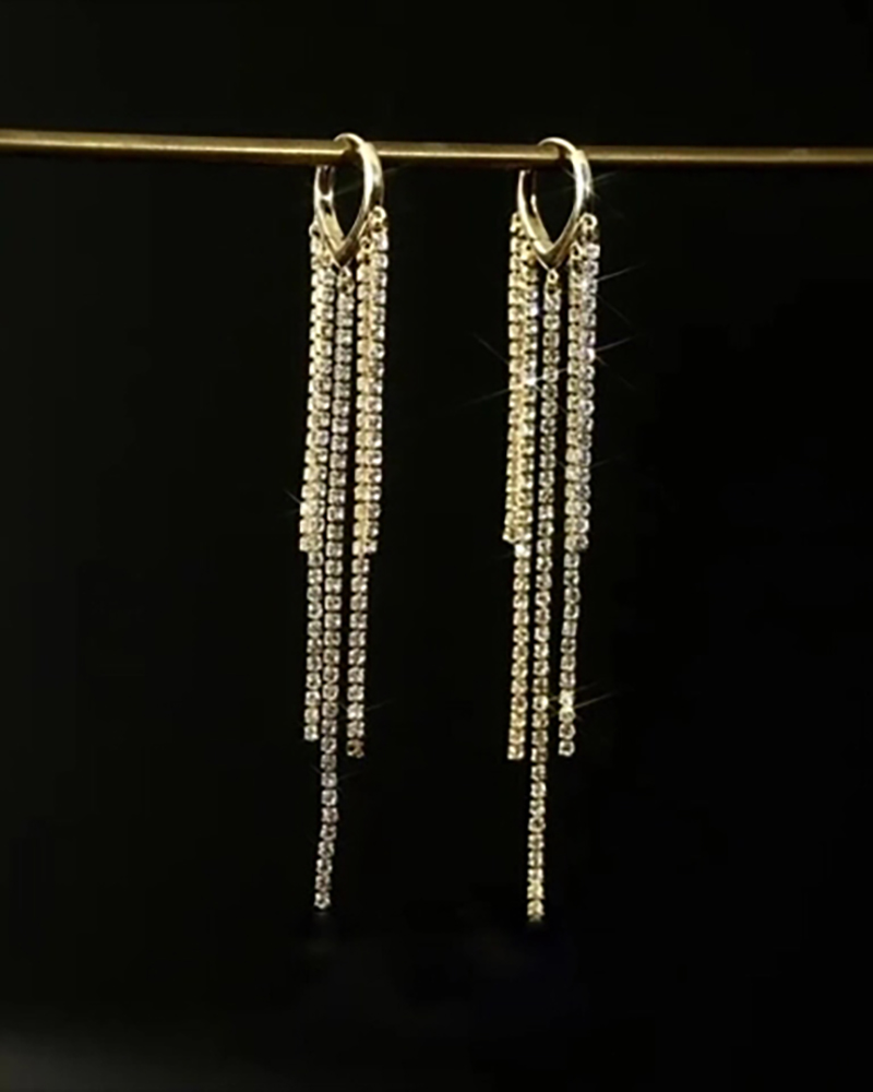 

Rhinestone Tassel Design Hoop Earrings, Gold