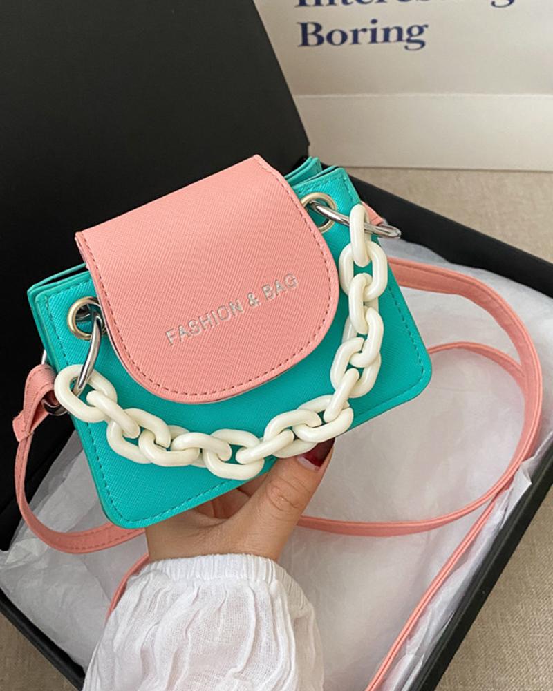 

Colorblock Chain Strap Mini Square Shoulder Crossbody Bag, Pink