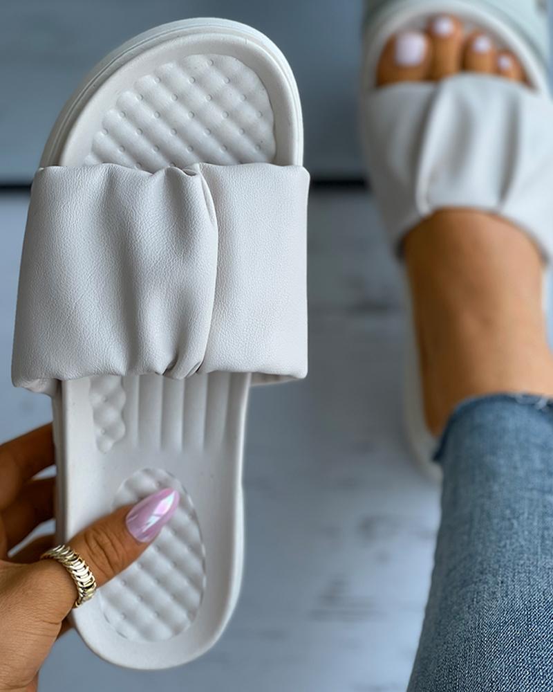 

Ruched Platform Casual Slippers, Beige