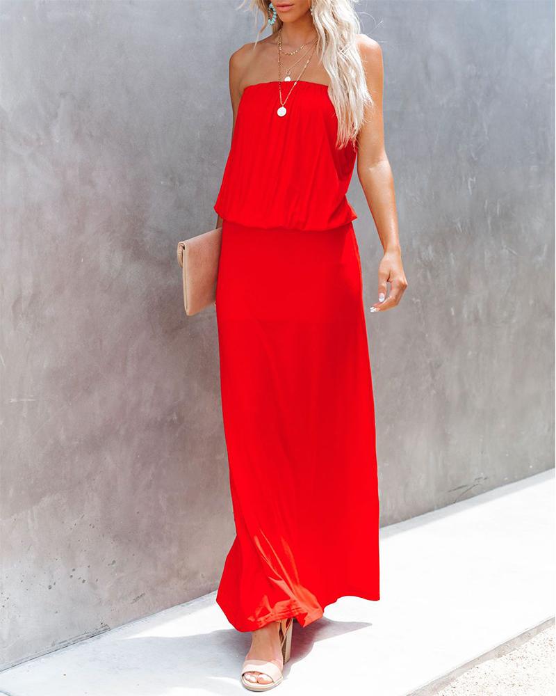 

Solid Sleeveless Loose Midi Dress, Red