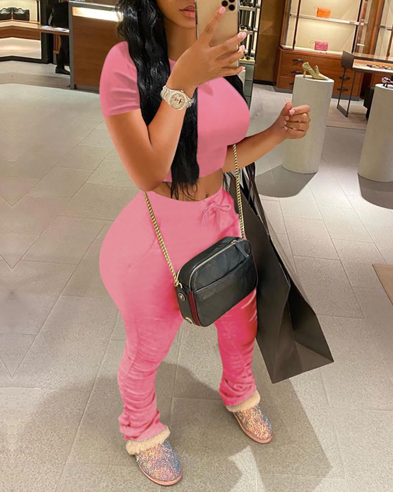 

Solid Sporty Top & Pant Set, Pink