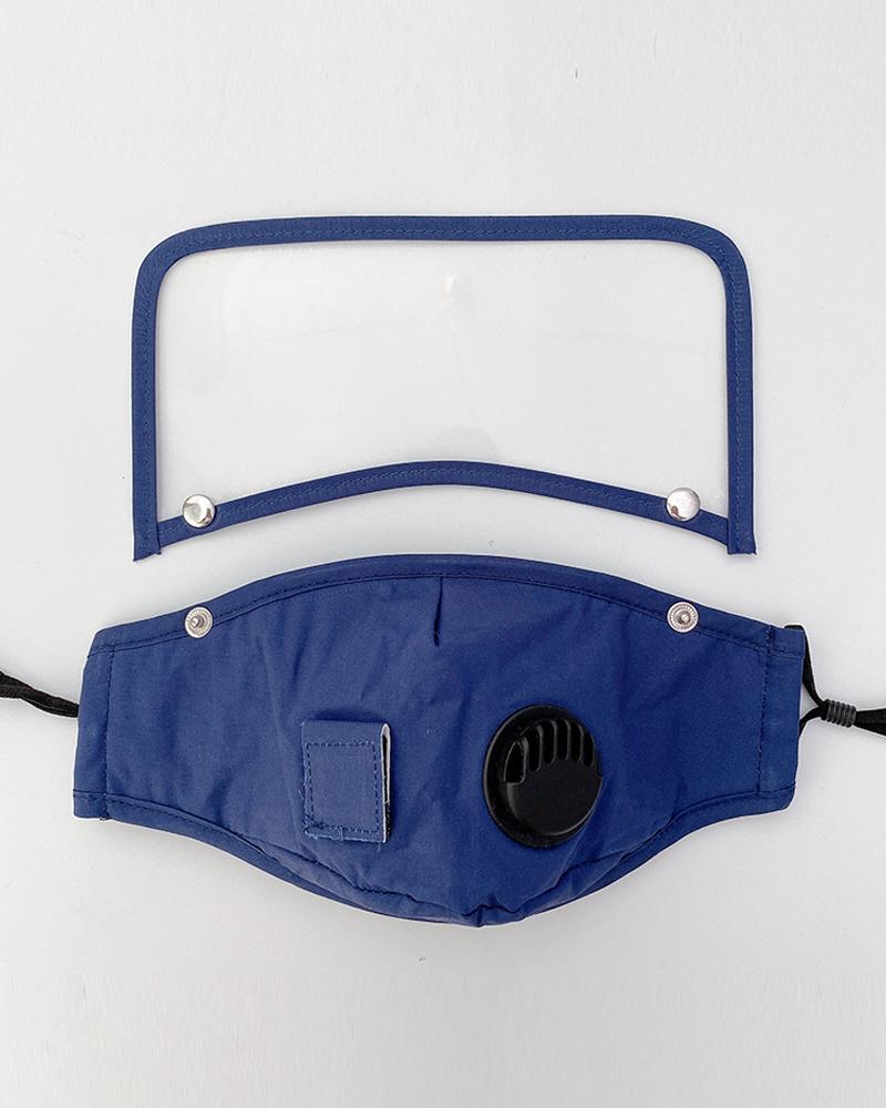 

Detachable Valve Visible Face Mask With Drinking Straw Hole, Dark blue