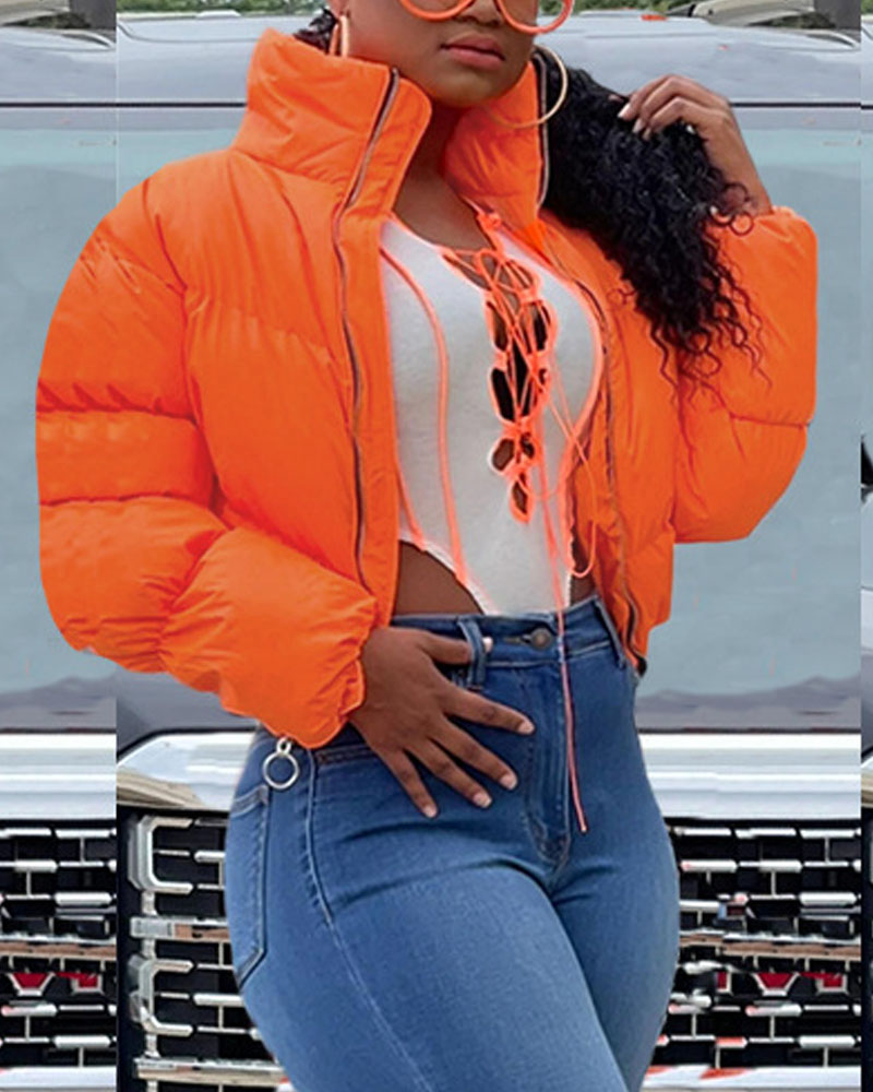 

Long Sleeve Zip Up Gilet Puffer Jacket, Orange