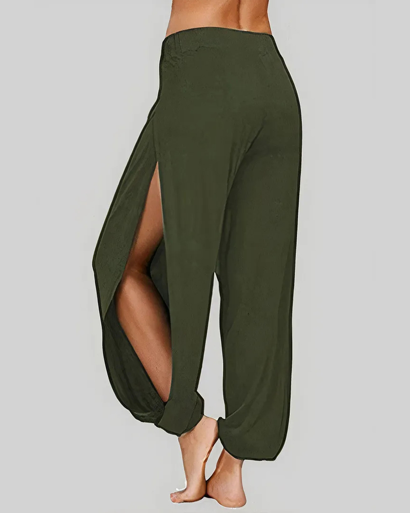 

Side Slit Cuffed Harem Pants, Green