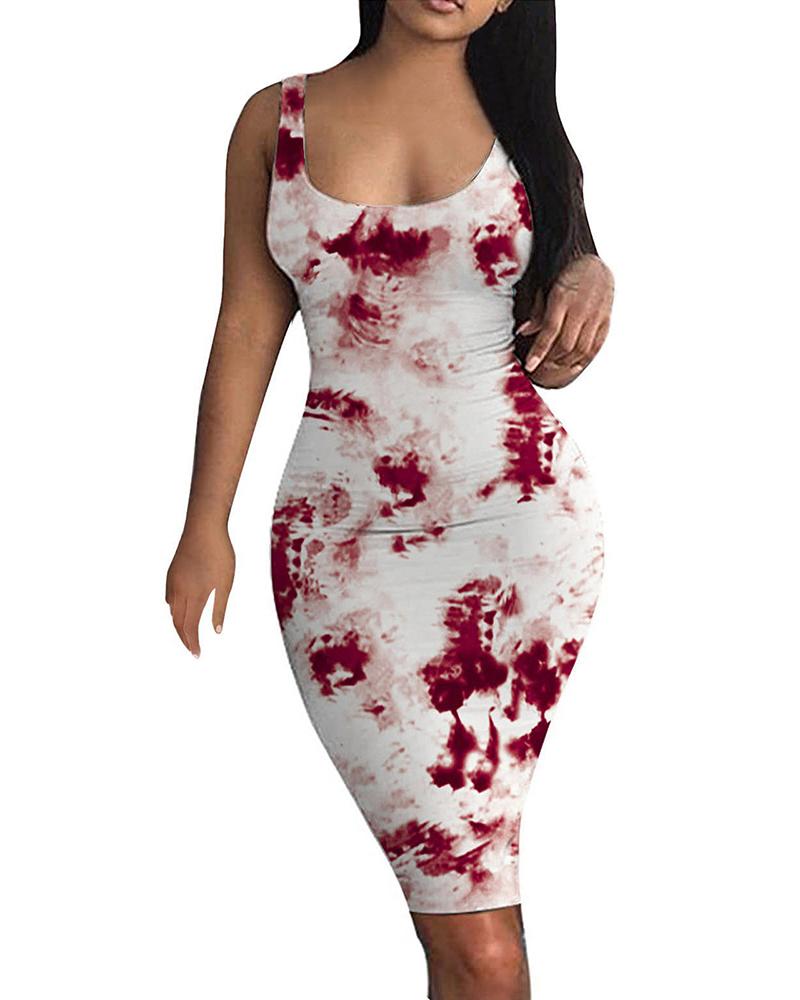 

Tie Dye Print U-Neck Bodycon Dress, Style3