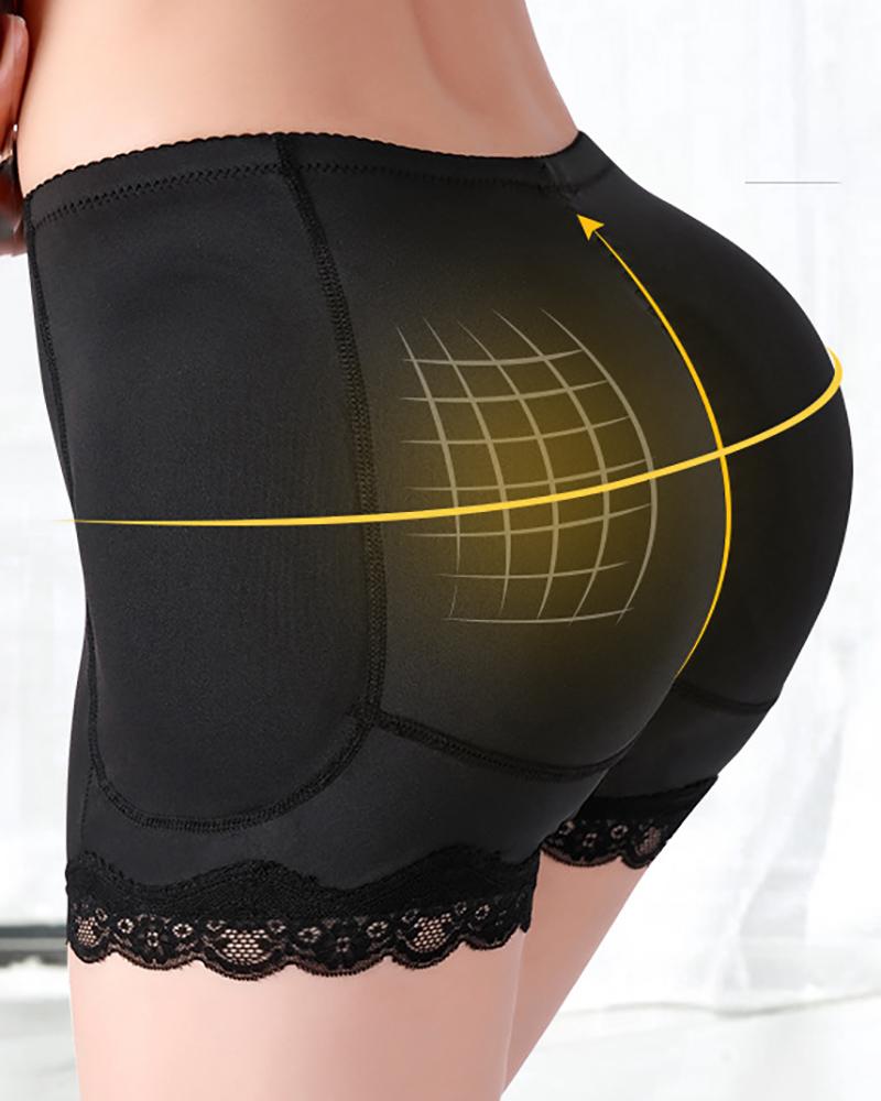 

Lace Trim Abdominal Padded Pants High Waist Butt Lifting Shaper Panties, Black