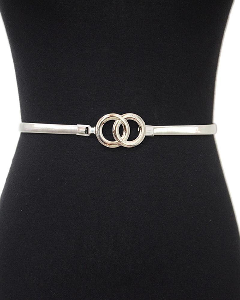 

1pc Double Ring Minimalist Belt, Silver