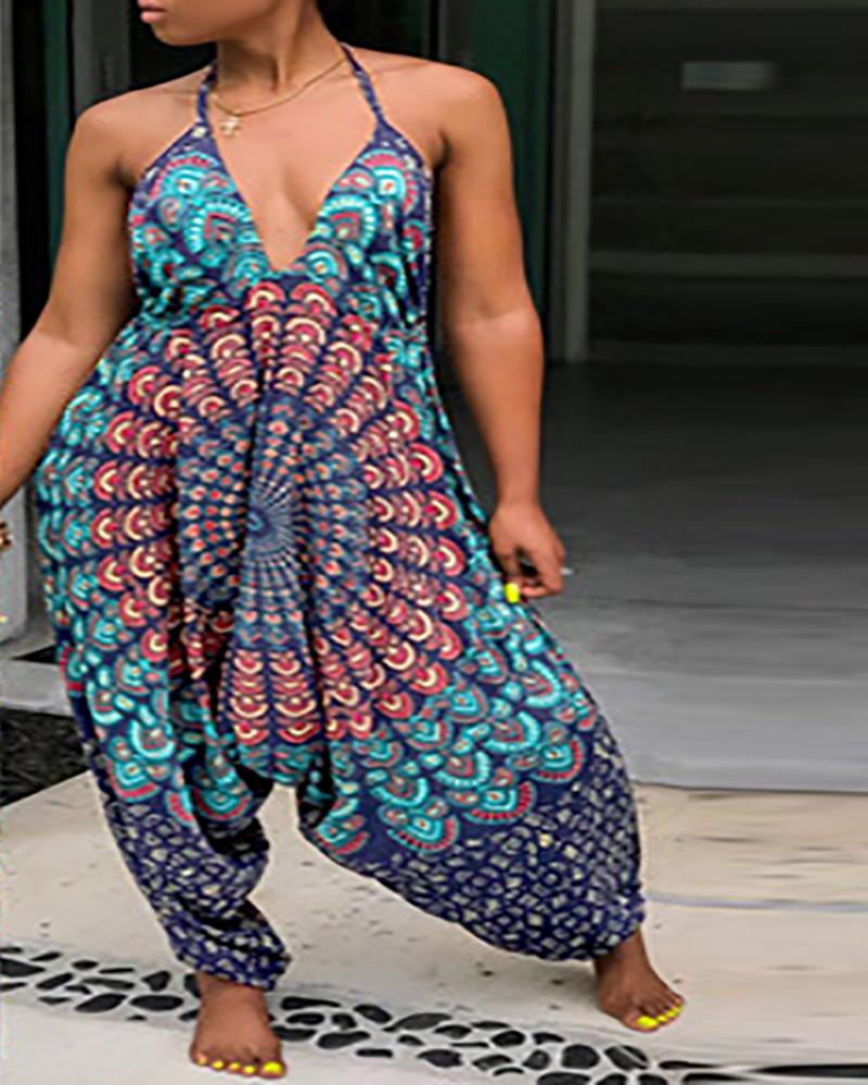 

Graphic / Abstract Print Halter Tied Detail Harem Jumpsuit, Style1