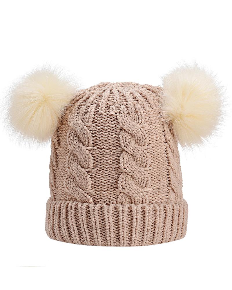 

Faux Fur Pom Pom Ears Knit Beanie Winter Hat, Nude