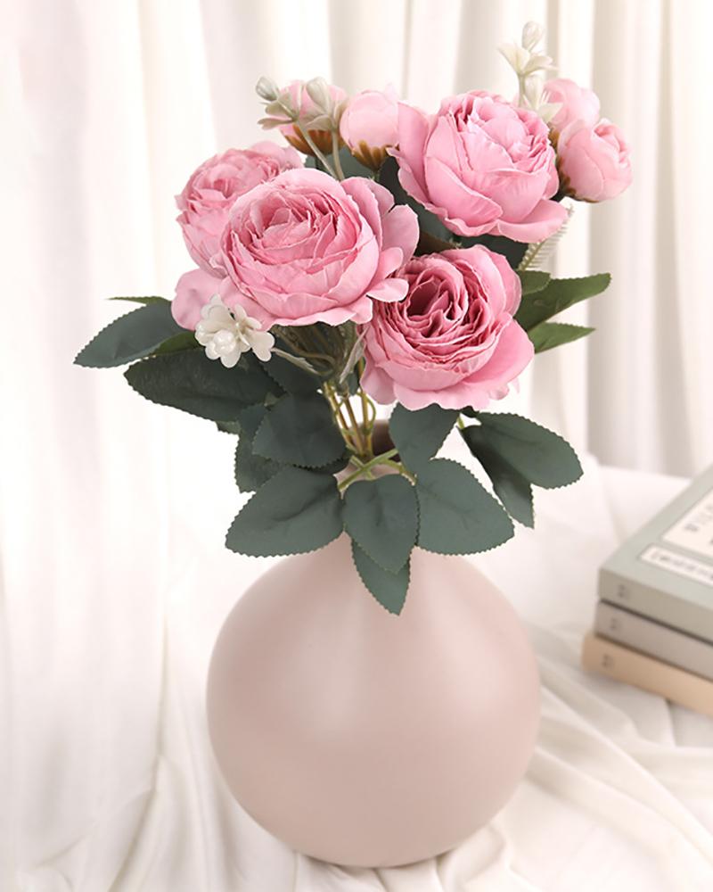 

6 Heads Artificial Rose Flowers Bouquet For Home Bridal Wedding Party Decor, Pink