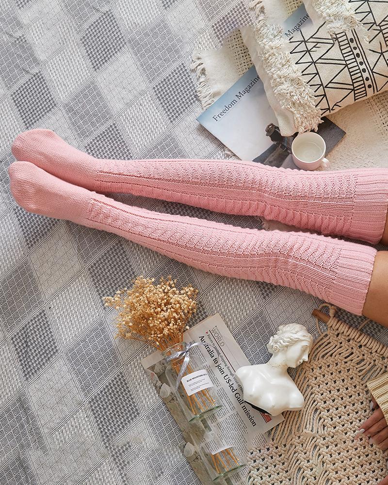 

Knit Over The Knee High Long Socks, Pink