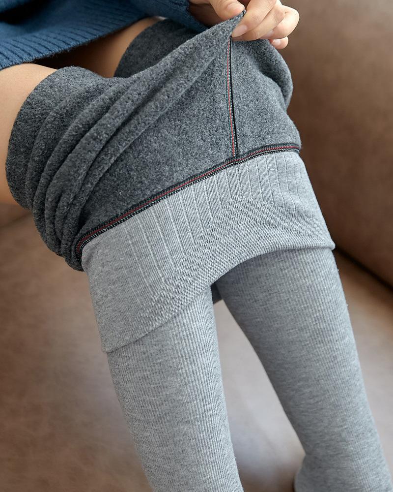 

High Waist Thermal Warm Fleece Lined Tights, Light gray