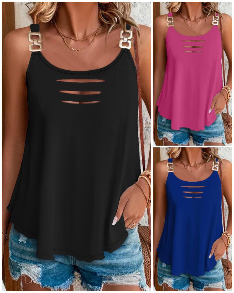 

Buckled Ladder Cutout Tank Top, Black