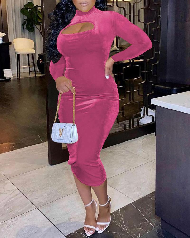 

Velvet Cutout Long Sleeve Skinny Dress, Hot pink